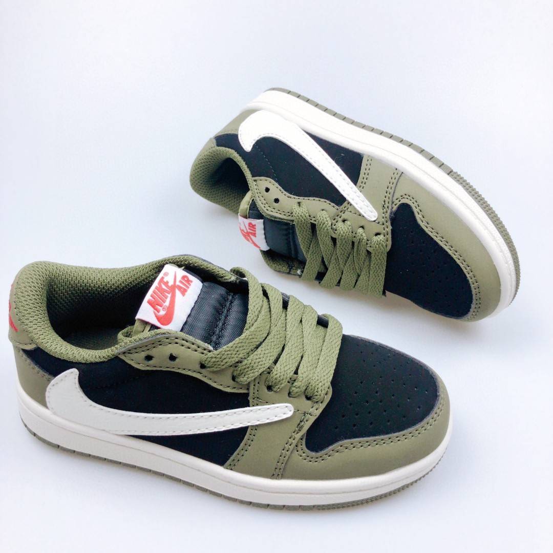 Youth Running Weapon Air Jordan 1 x Travis Scott Olive/Black Shoes 013